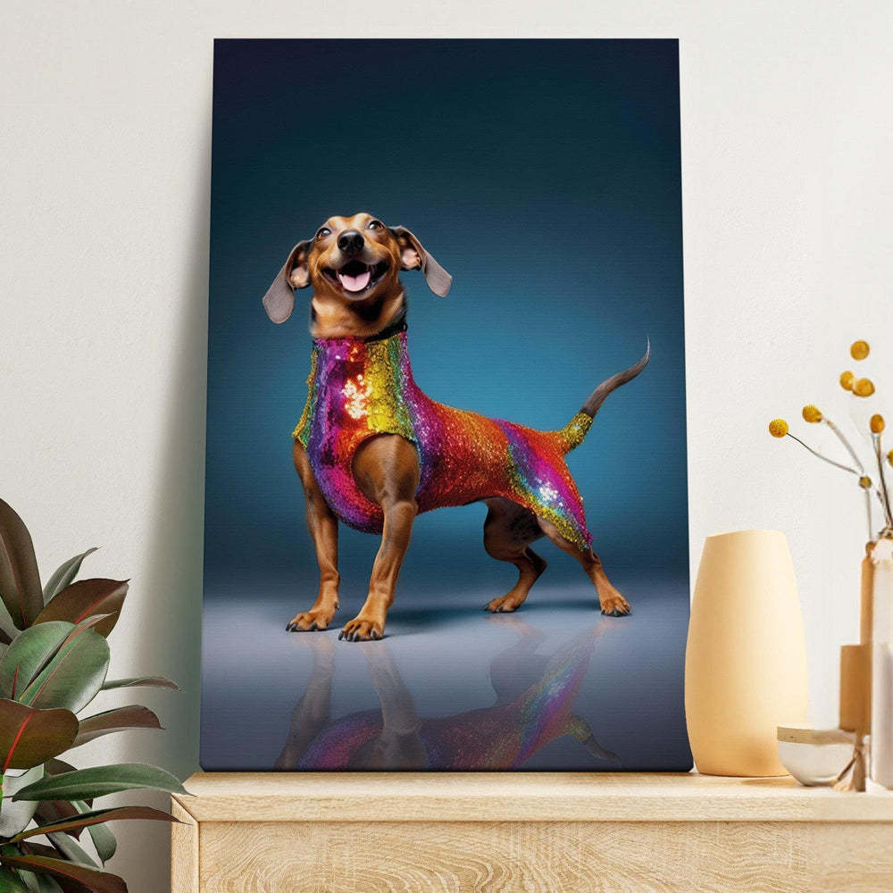 Glezna ar taksi - smaidošs suns krāsainā kostīmā, 150248 🎨🐶 G-ART