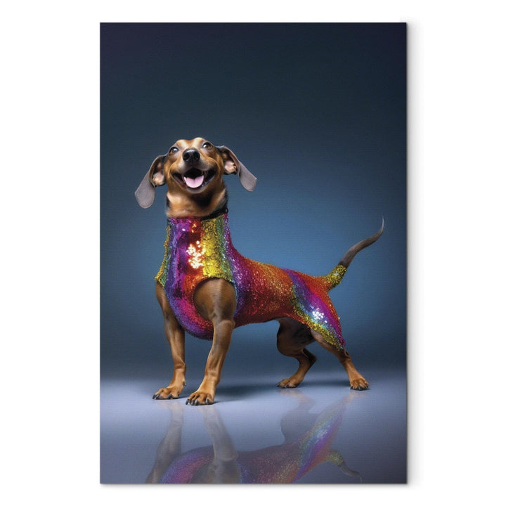 Glezna ar taksi - smaidošs suns krāsainā kostīmā, 150248 🎨🐶 G-ART