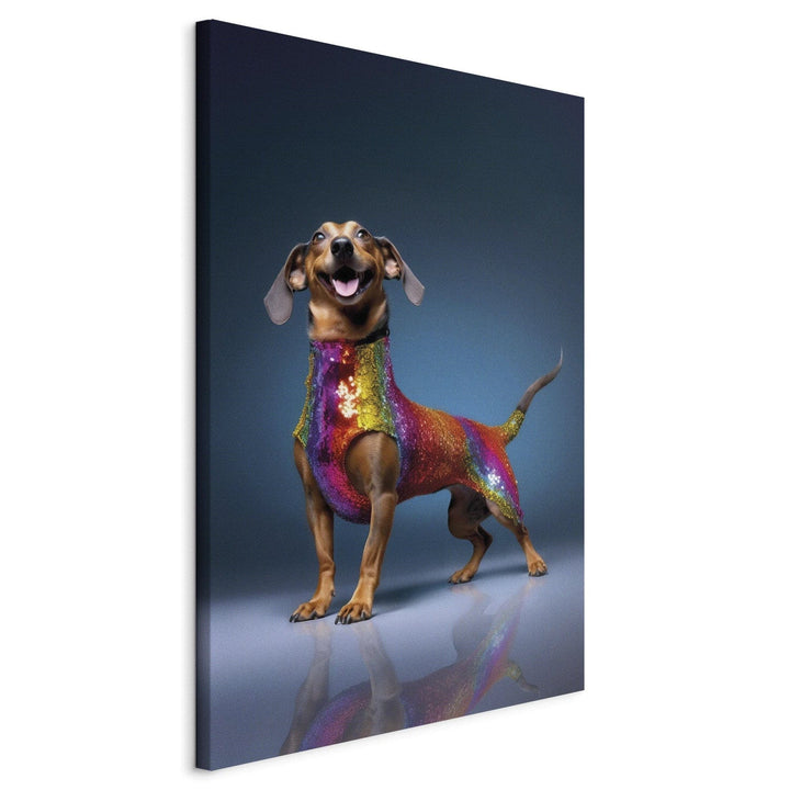 Glezna ar taksi - smaidošs suns krāsainā kostīmā, 150248 🎨🐶 G-ART