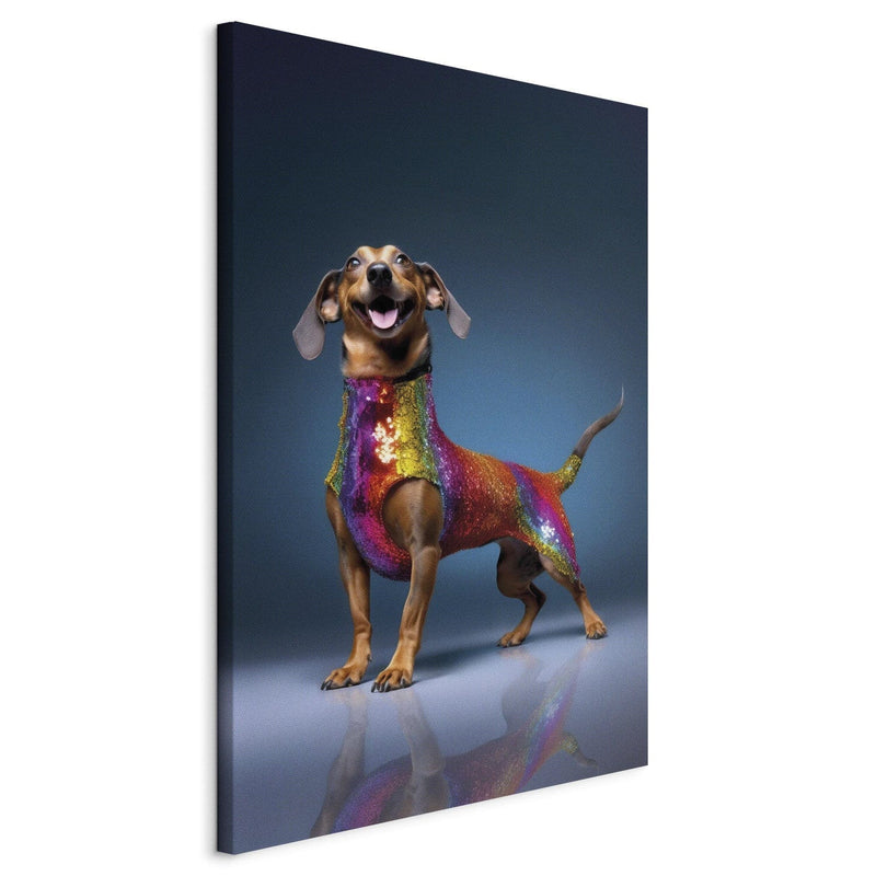 Kanva - Taksis - smaidošs suns krāsainā kostīmā, 150248 🎨🐶 G-ART