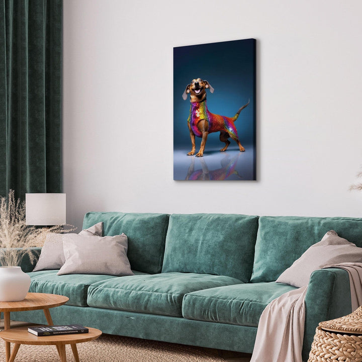 Glezna ar taksi - smaidošs suns krāsainā kostīmā, 150248 🎨🐶 G-ART