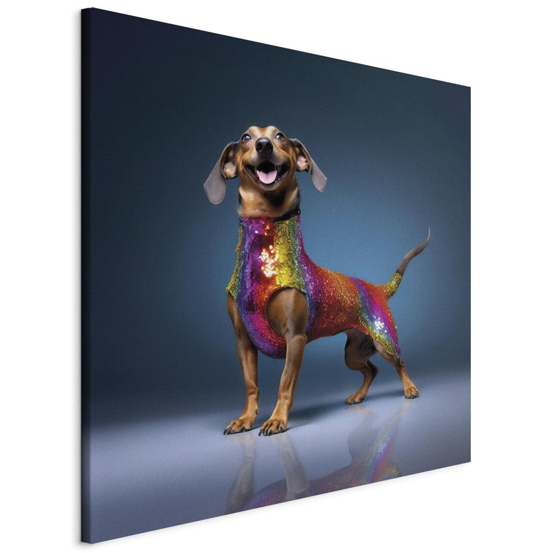 Kanva - Taksis - smaidošs suns krāsainā kostīmā, 150271 🎨🐶 G-ART