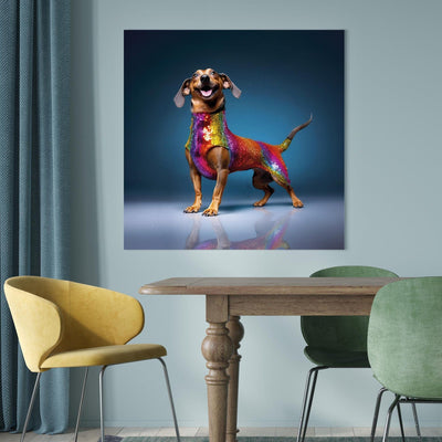 Kanva - Taksis - smaidošs suns krāsainā kostīmā, 150271 🎨🐶 G-ART