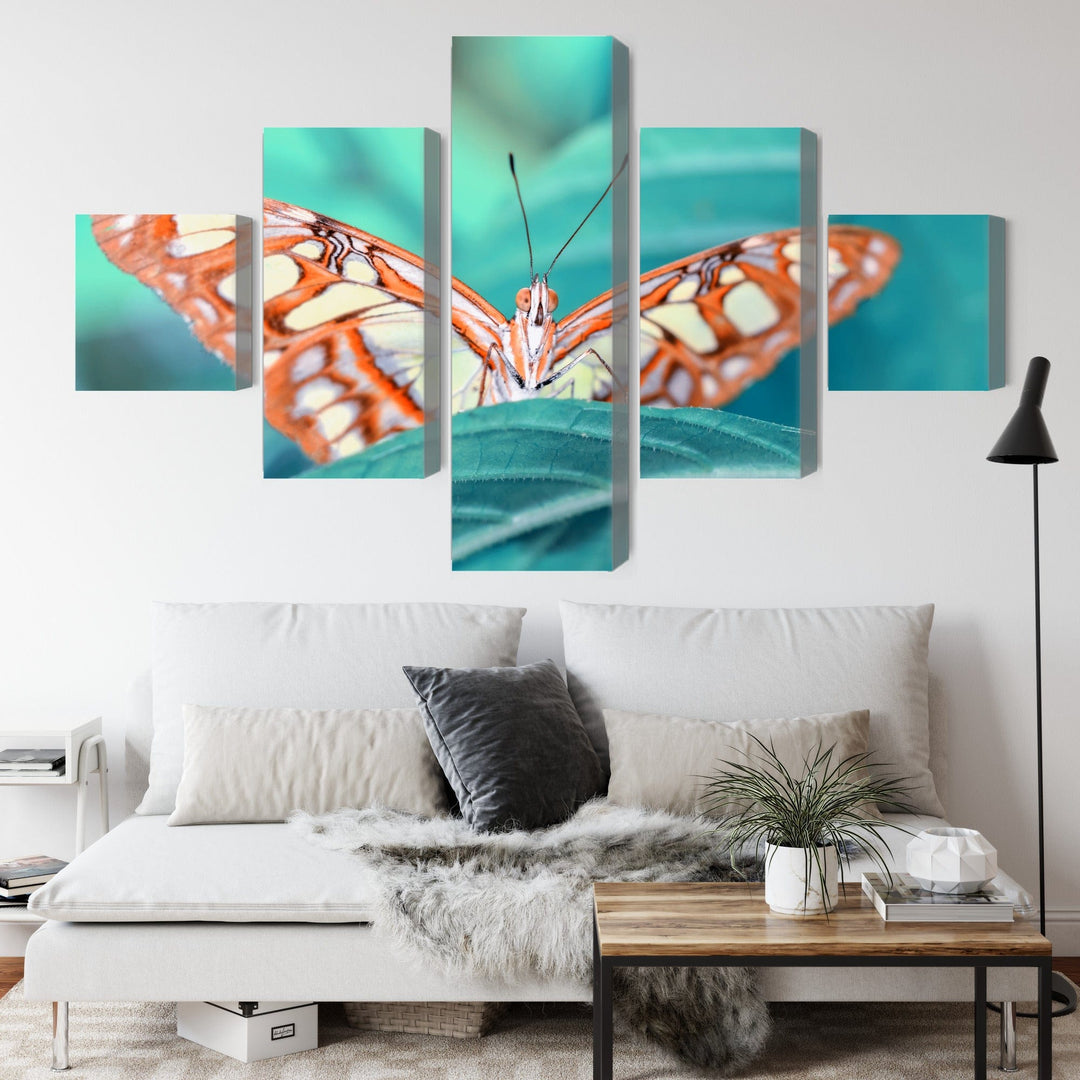 5 daļu kanva: Tauriņš uz lapas, tirkīza X-ART