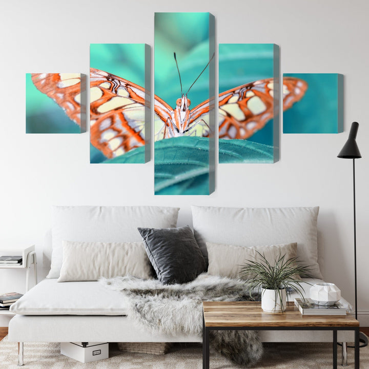 5 daļu kanva: Tauriņš uz lapas, tirkīza X-ART