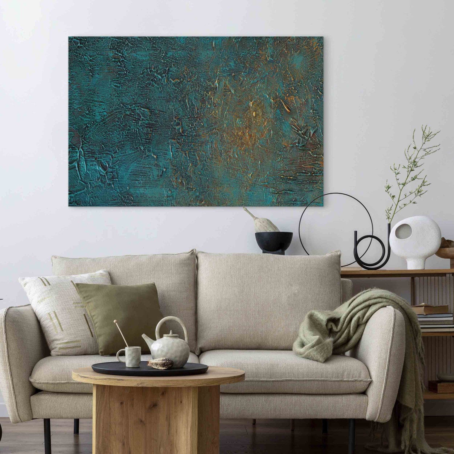 Glezna viesistabai tirkīzā krāsā ar zelta akcentu - 151461 G-ART