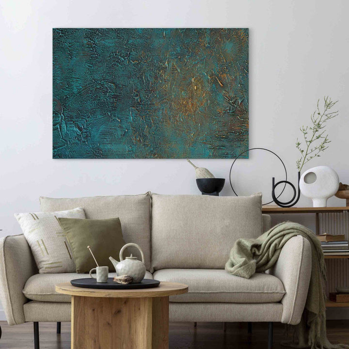 Glezna viesistabai tirkīzā krāsā ar zelta akcentu - 151461 G-ART