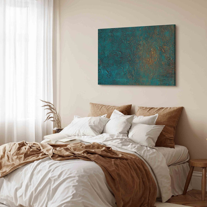 Glezna viesistabai tirkīzā krāsā ar zelta akcentu - 151461 G-ART