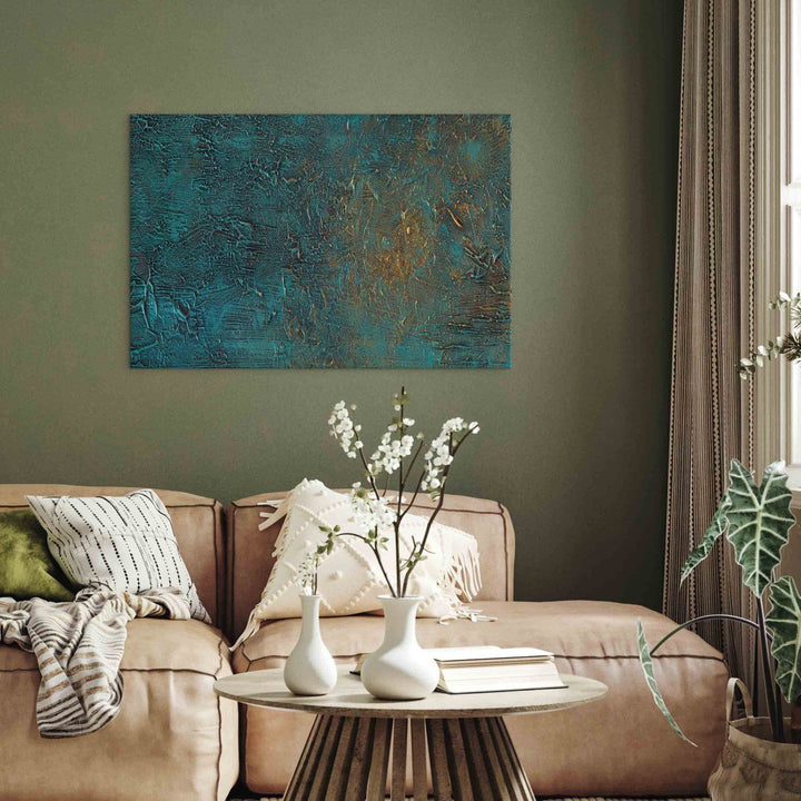 Glezna viesistabai tirkīzā krāsā ar zelta akcentu - 151461 G-ART