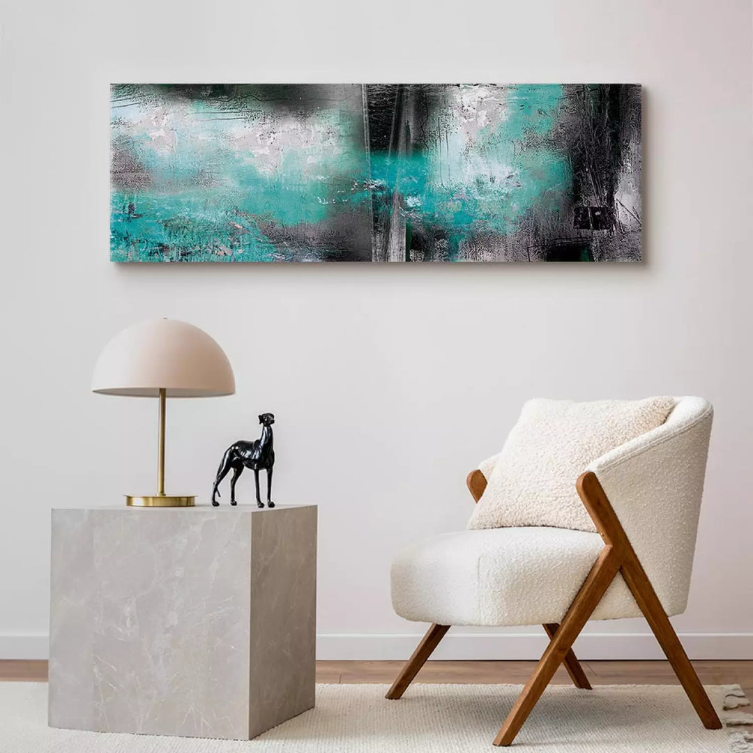 Glezna "Tirkīza Migla" – Abstrakts Motīvs Pelēkā un Tirkīzā ART XL