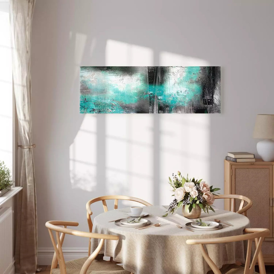 Glezna "Tirkīza Migla" – Abstrakts Motīvs Pelēkā un Tirkīzā ART XL