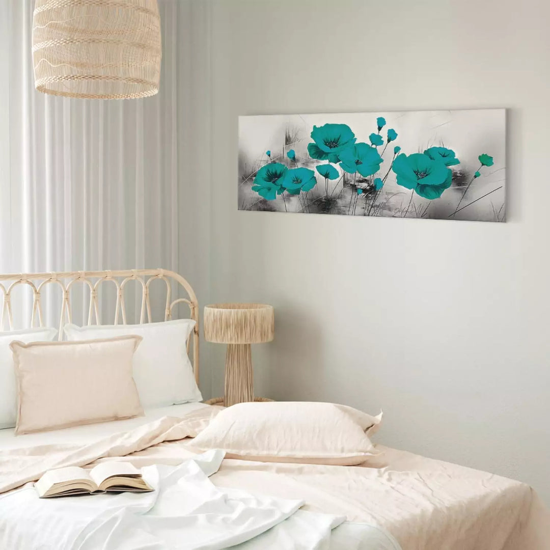 Glezna Tirkīza Magones – Izteiksmīgs Ziedu Dekors ART XL