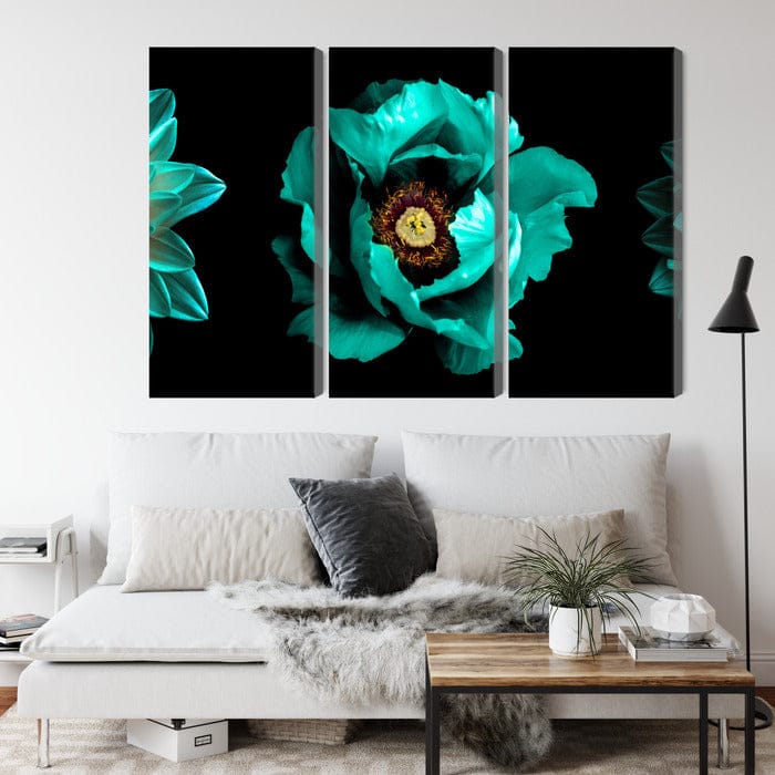 Kanva - Tirkīza ziedi uz melna fona, N-4234 X-ART