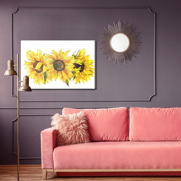 Kanva - Trīs saulespuķes uz balta fona, N-1686 X-ART