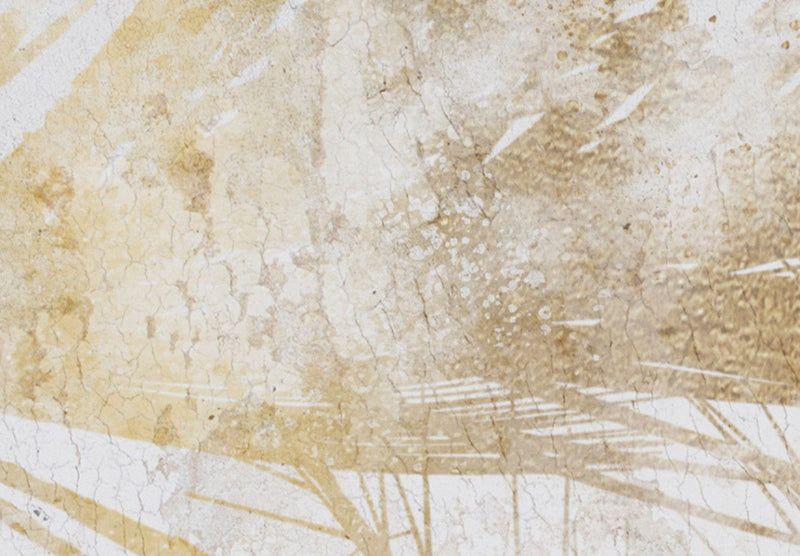 Glezna - Tropiskas lapas zeltainos toņos uz gaiša fona, 151428 Tapetenshop.lv