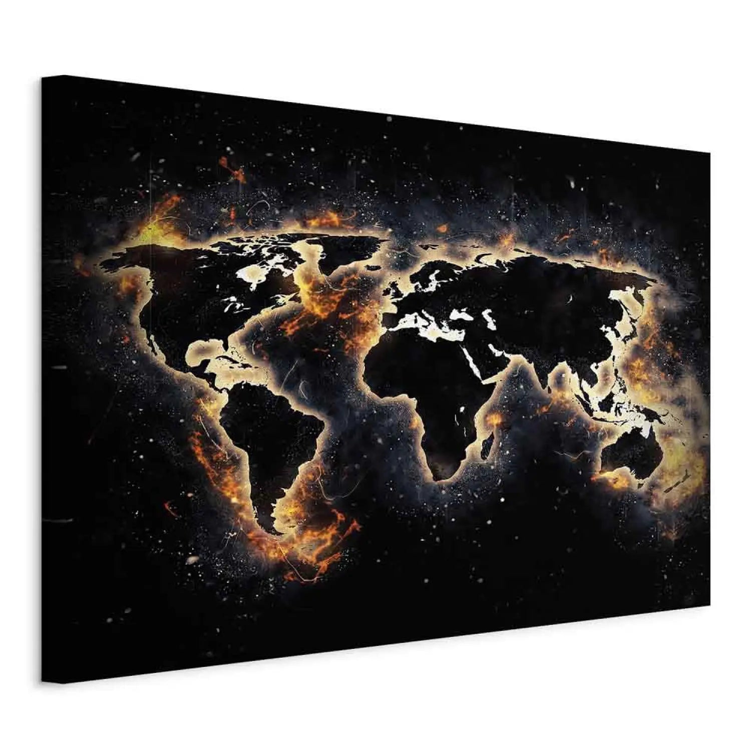 Kanva - Abstrakta pasaules karte melnā krāsā - Ugunīgā pasaule ART XL