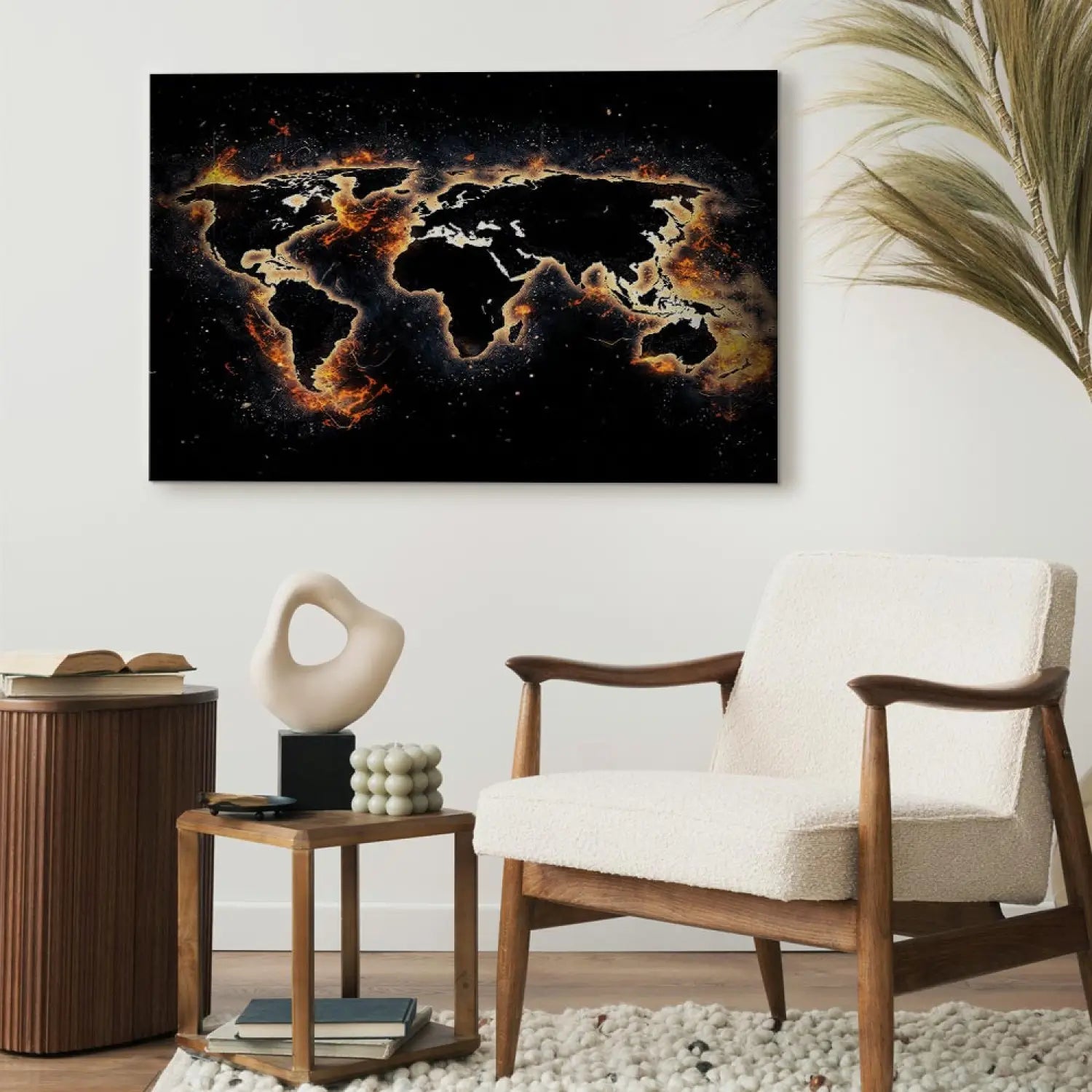 Kanva - Abstrakta pasaules karte melnā krāsā - Ugunīgā pasaule ART XL