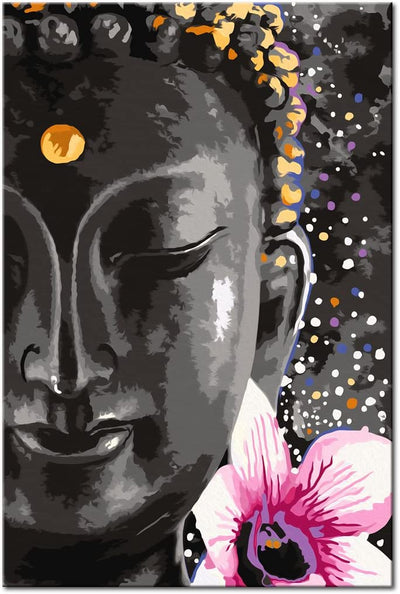 Kanva uz audekla "izkrāso pēc cipariem" - Buda un zieds 40x60 cm Artgeist