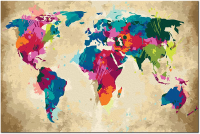 Kanva uz audekla "izkrāso pēc cipariem" - Krāsaina pasaules karte 60x40 cm Artgeist