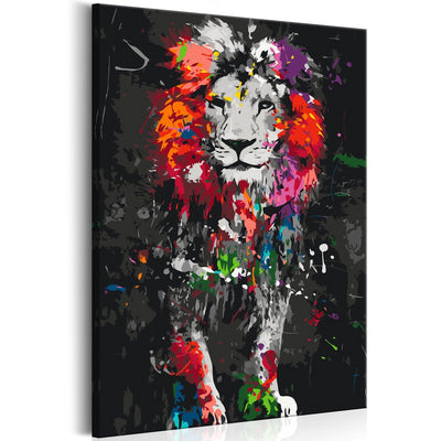 Kanva uz audekla "izkrāso pēc cipariem" - Krāsainie dzīvnieki: Lauva, 127300, 40x60 cm Artgeist