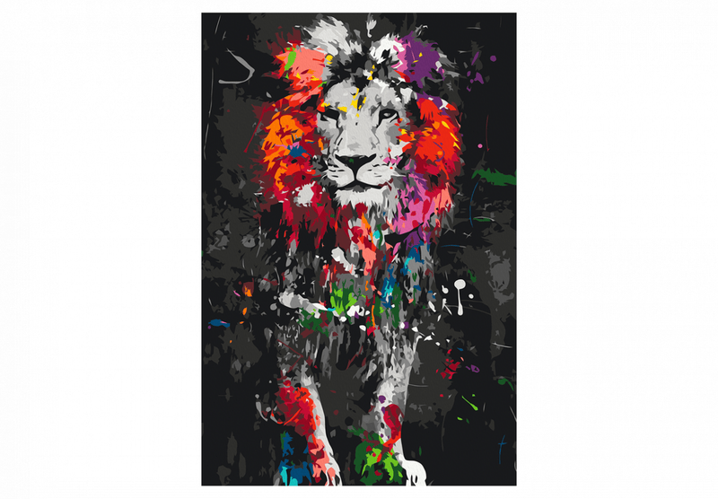 Kanva uz audekla "izkrāso pēc cipariem" - Krāsainie dzīvnieki: Lauva, 127300, 40x60 cm Artgeist