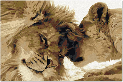 Kanva uz audekla "izkrāso pēc cipariem" - Lauvas mīlestībā 60x40 cm Artgeist