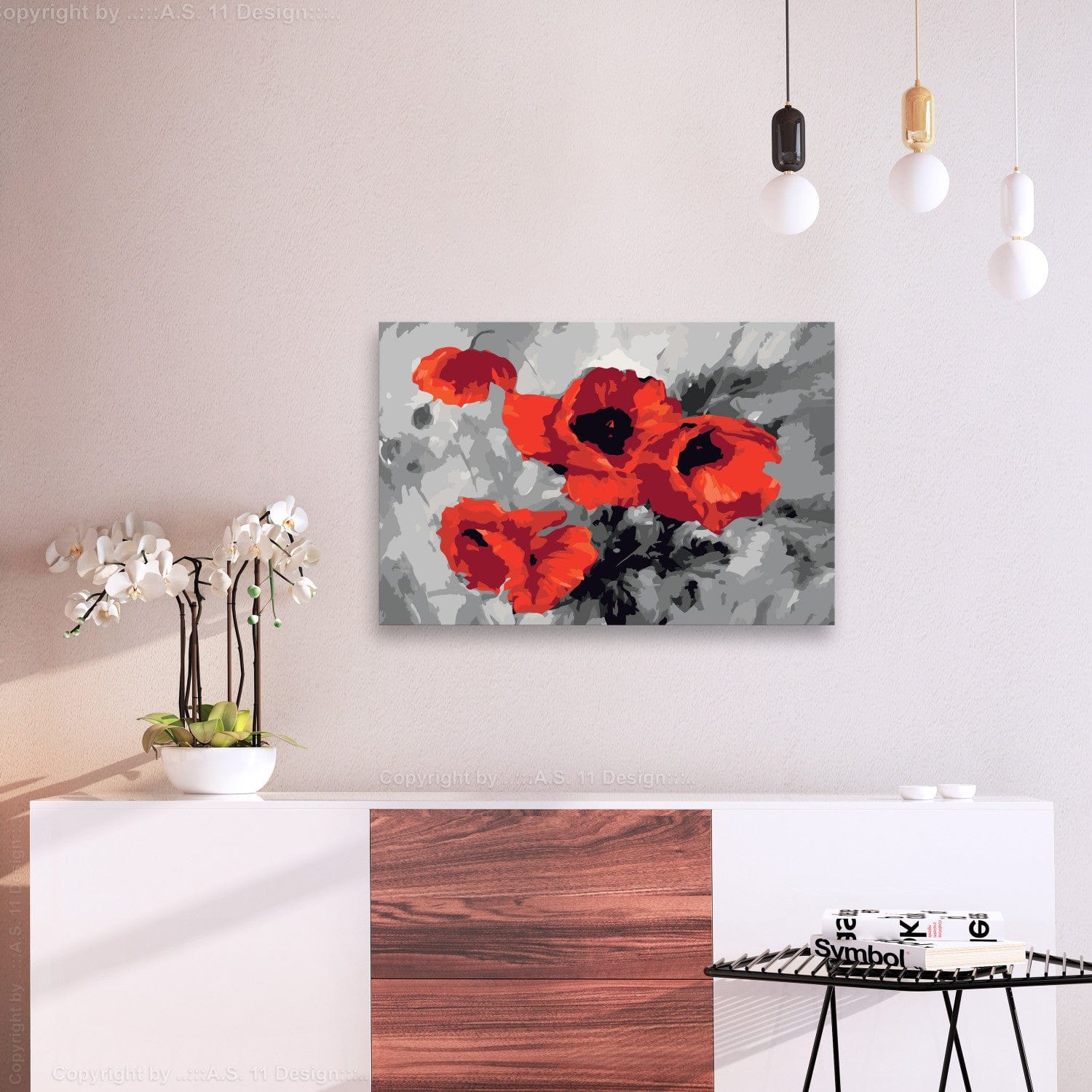Glezna ar magonēm "izkrāso pēc cipariem" - Pušķis ar magonēm, 60x40 cm, 107519 Artgeist