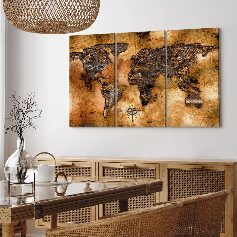 Kanva - Vintāžas pasaules karte brūnos toņos, 55248, (x3) ART XL