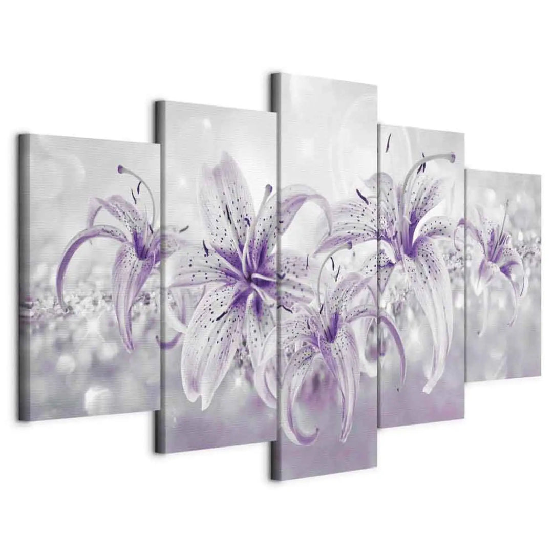 Glezna - Violeta grācija | Violetas lilijas uz pelēka fona (x5), 91223 ART XL