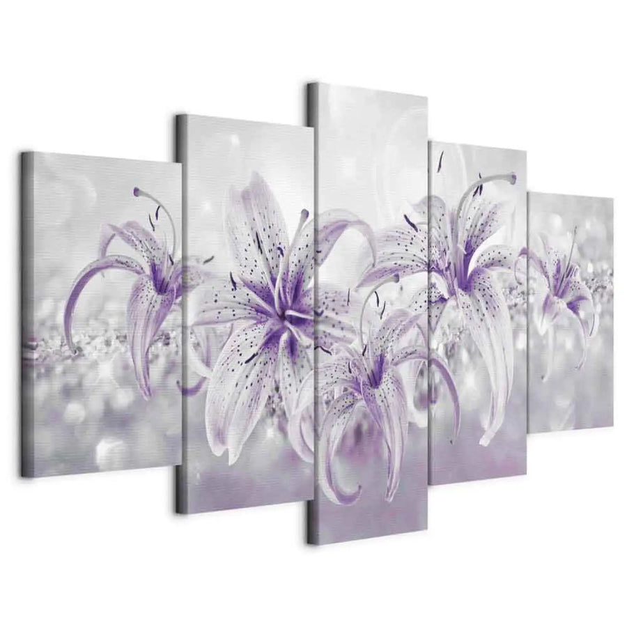 Glezna - Violeta grācija | Violetas lilijas uz pelēka fona (x5), 91223 ART XL