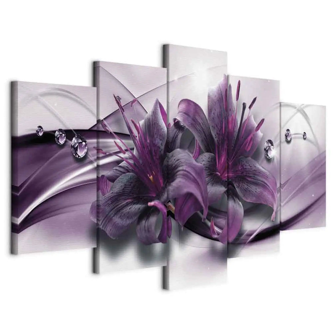 Glezna - Violetā lilija uz abstrakta violeta fona, (x5), 93726 ART XL
