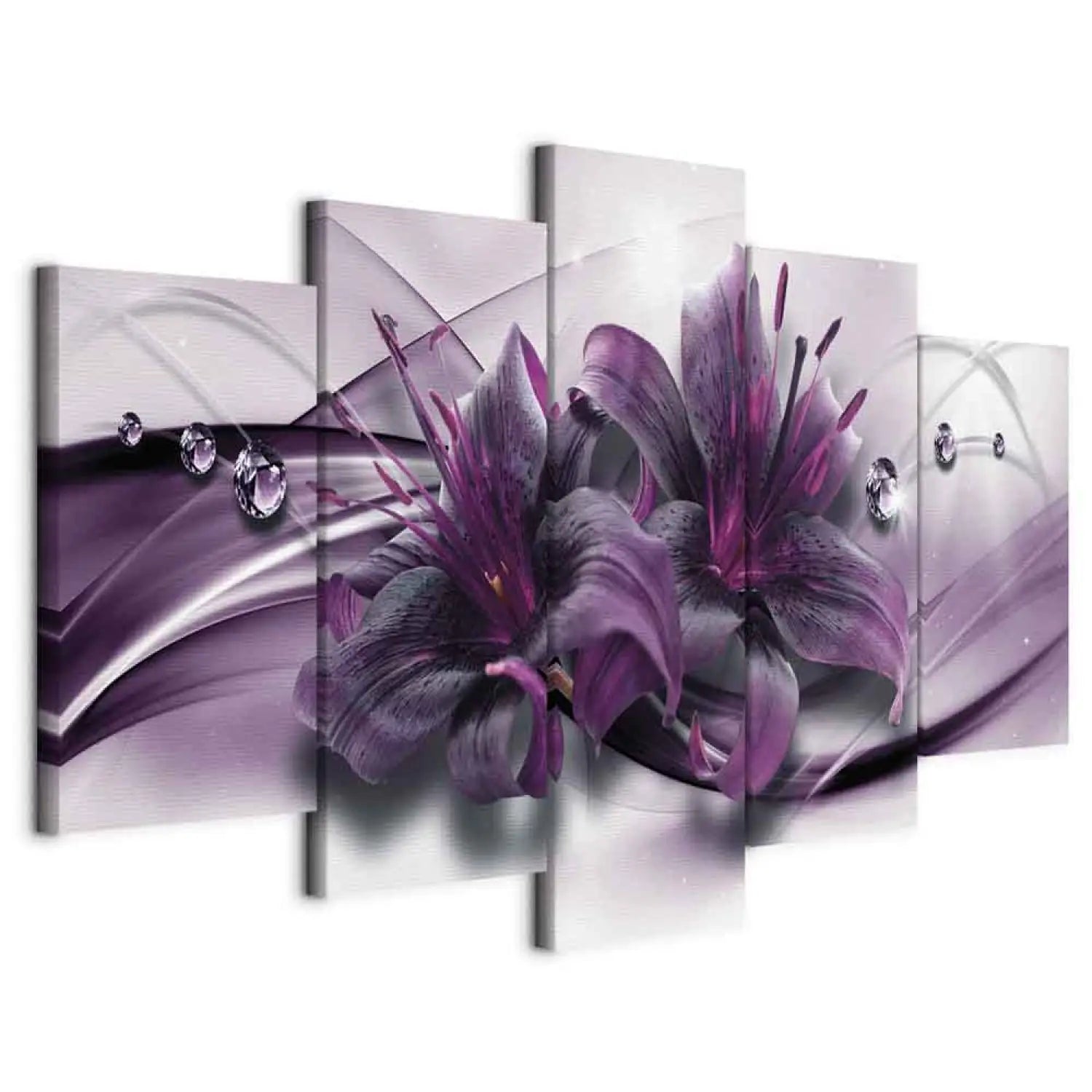 Glezna - Violetā lilija uz abstrakta violeta fona, (x5), 93726 ART XL