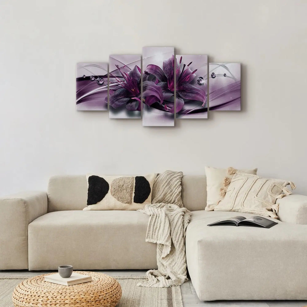 Glezna - Violetā lilija uz abstrakta violeta fona, (x5), 93726 ART XL