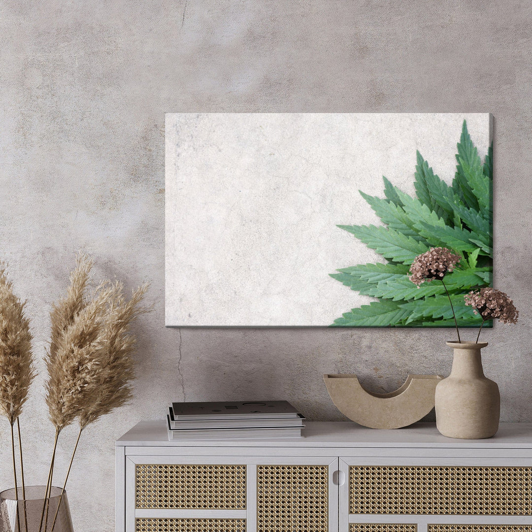 Kanva - Zaļas lapas uz pelēka betona fona, N-1650 X-ART