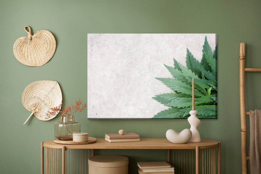 Kanva - Zaļas lapas uz pelēka betona fona, N-1650 X-ART