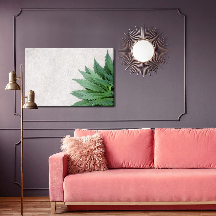 Kanva - Zaļas lapas uz pelēka betona fona, N-1650 X-ART