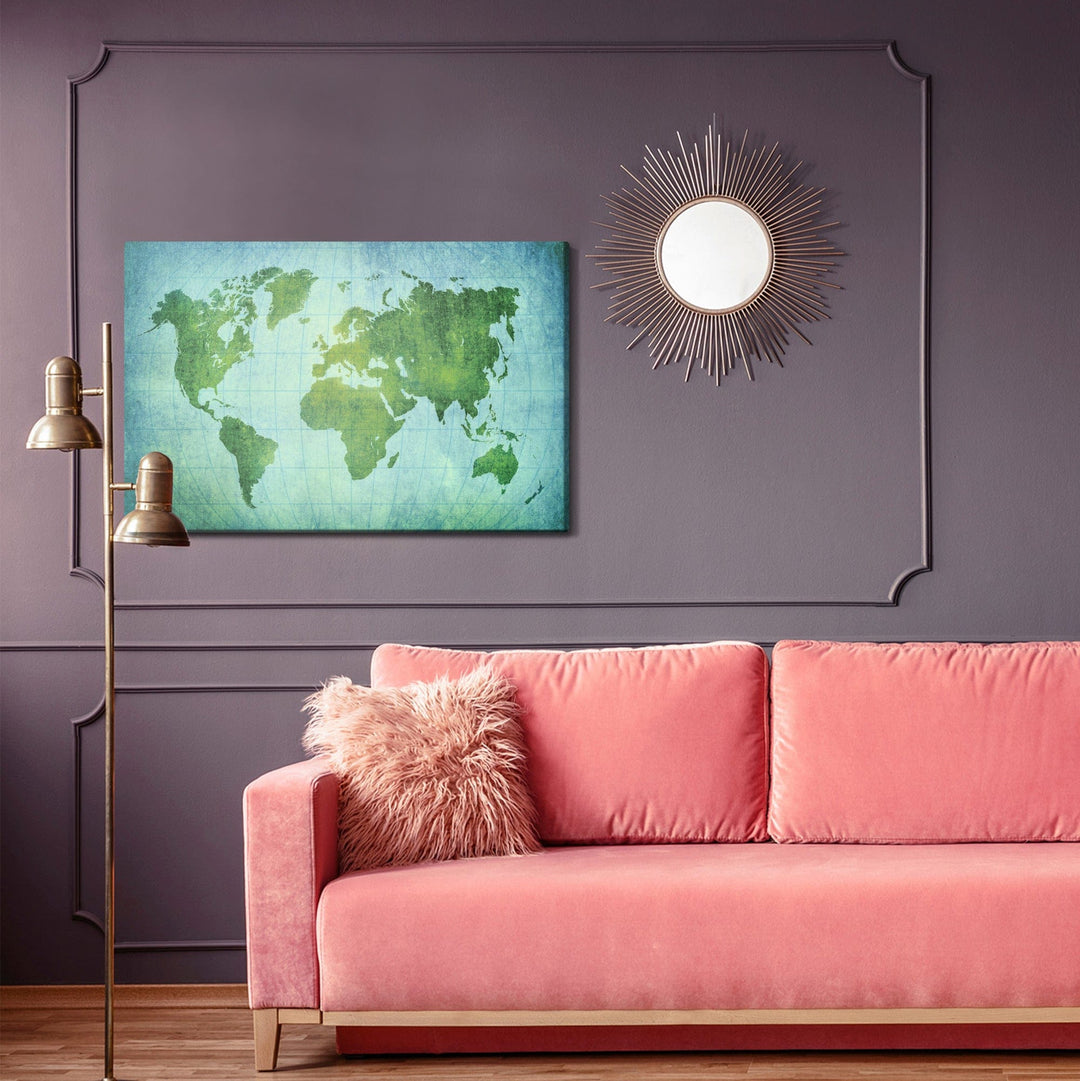 Kanva - Zaļi zila pasaules karte, N-1361 X-ART