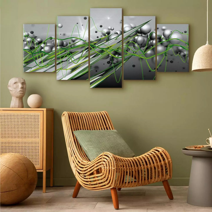 Kanva - Zaļš ritms | Abstrakcija pelēkā un zaļa krāsā ART XL