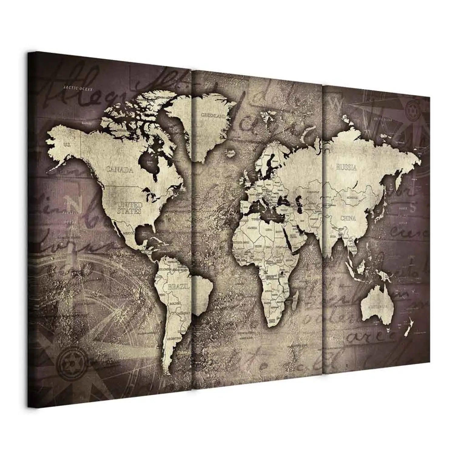 Kanva - Pasaules karte vintāžas stilā, brūnā krāsā - Zelta ceļojumi ART XL