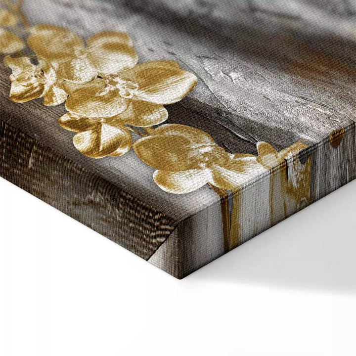 Glezna "Zelta Dārzs" – Zelta Ziedi uz Pelēka Koka Fona ART XL