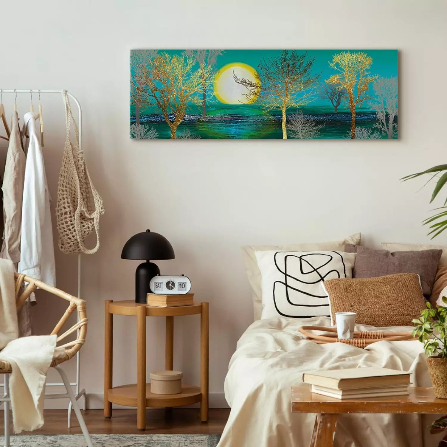 Kanva Zelta Mežs uz Tirkīza Fona – Moderns Dabas Motīvs ART XL