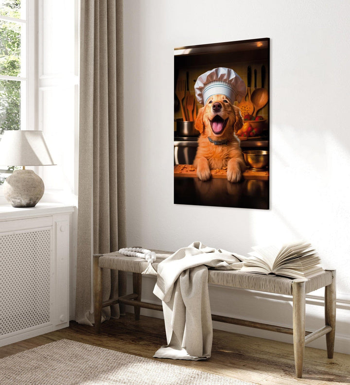 Glezna ar suni, zelta retrīvers - jautrs suns pavāra lomā, 150265 G-ART