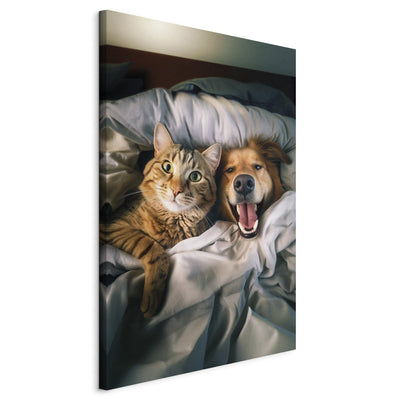 Kanva - Zeltainais retrīvers un kaķis - Dzīvnieki atpūšas gultā, 150236 G-ART