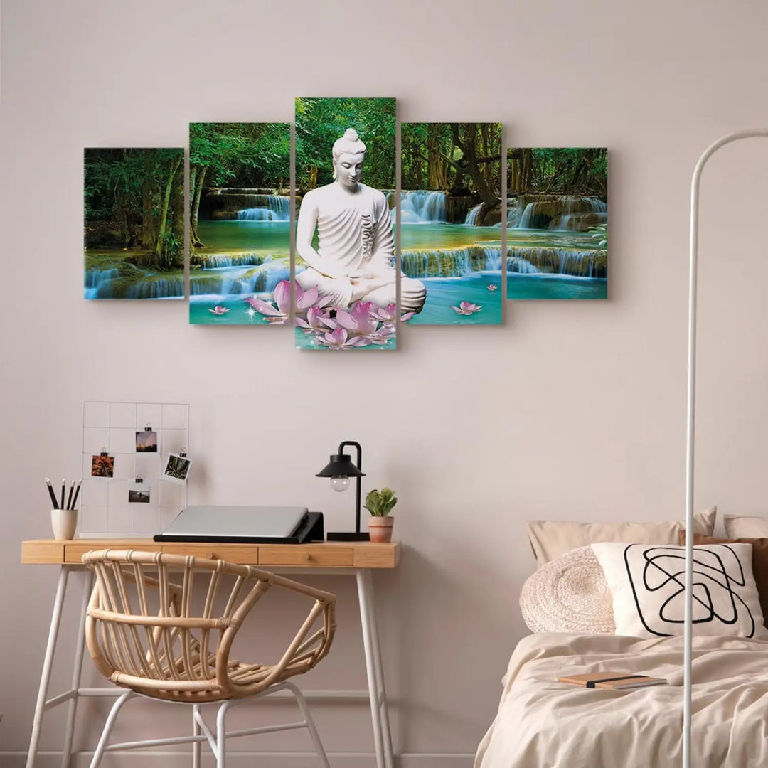 Kanva - Zen ūdenskritums un Buda, zaļā krāsā - 94269 ART XL