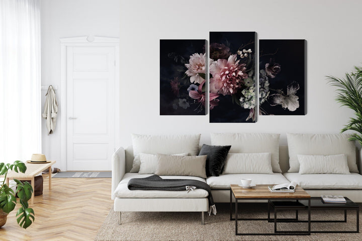 Kanva - Ziedi retro stilā uz tumša fona, N-3985 X-ART