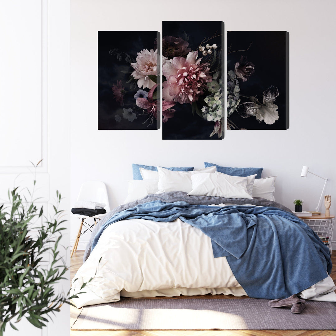 Kanva - Ziedi retro stilā uz tumša fona, N-3985 X-ART