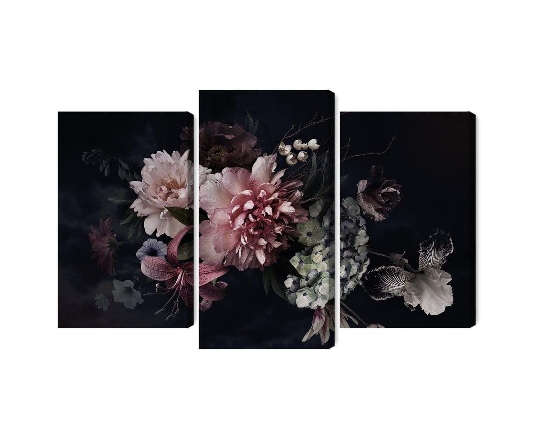 Kanva - Ziedi retro stilā uz tumša fona, N-3985 X-ART