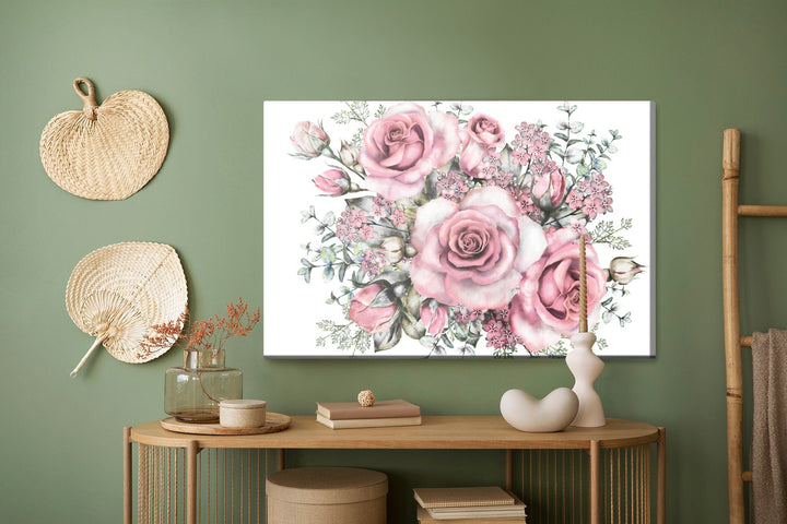 Kanva - Ziedi un rožu pumpuri, gleznoti ar akvareļu krāsām, N-1342 X-ART