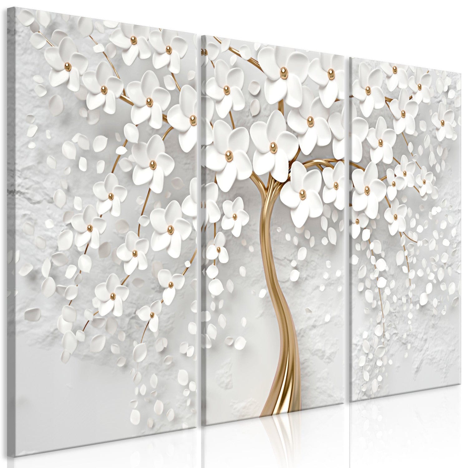 Glezna no 3 daļas - Ziedošs koks uz pelēka fona, 151789 G-ART