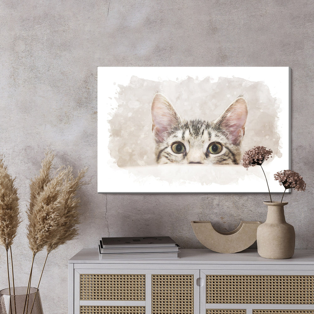 Kanva - Ziņkārīgs kaķēns, gleznojums ar akvareļkrāsām, N-1460 X-ART